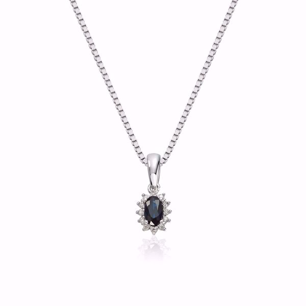 Rosettanheng med safir og diamanter - 585 hvitt gull 0,034 ct. 