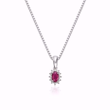 Rosettanheng med rubin og diamanter - 585 hvitt gull 0,034 ct. 