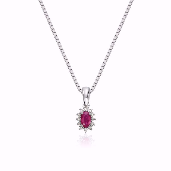 Rosettanheng med rubin og diamanter - 585 hvitt gull 0,034 ct. 