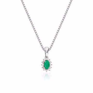 Rosettanheng med smaragd og diamanter - 585 hvitt gull 0,034 ct.