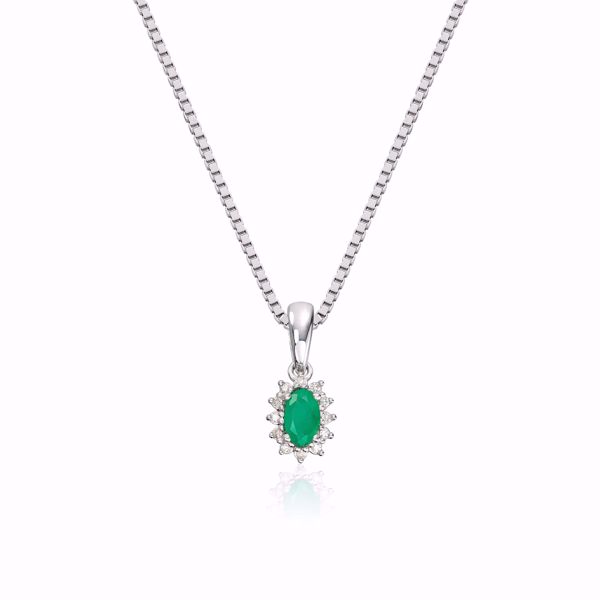 Rosettanheng med smaragd og diamanter - 585 hvitt gull 0,034 ct.