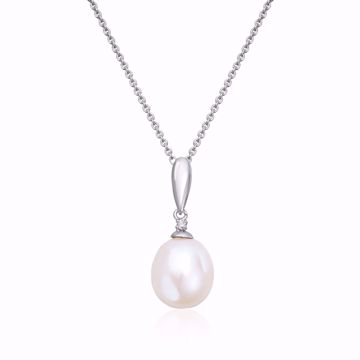 Gullanheng med ferskvannsperle og diamant - 585 hvitt gull 0,015. 
