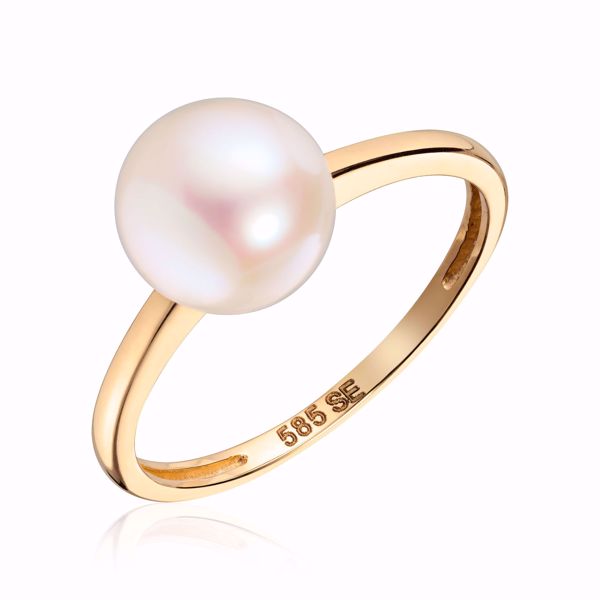 Gullring med perle - 585 gult gull, 8 mm. perle. 