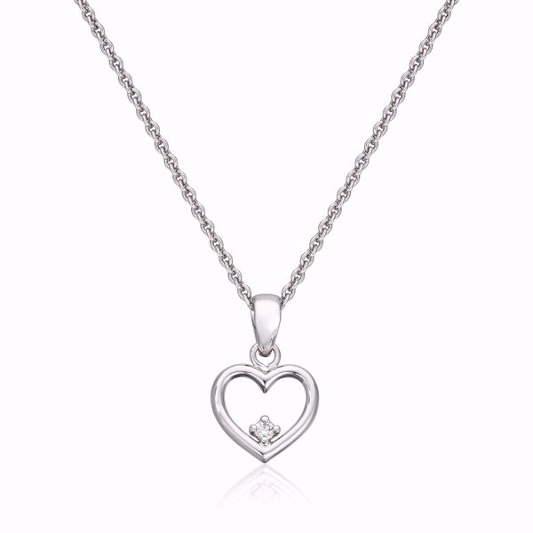 Gullhjerte anheng i 585 hvitt gull med diamant 0,018 ct. WSI. 