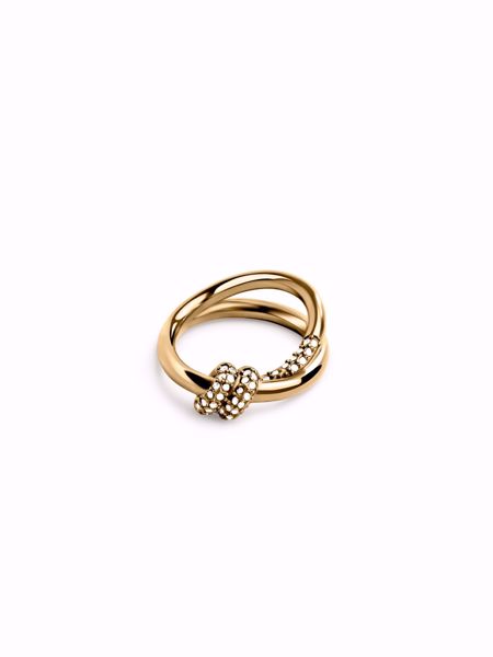 Pavé Knot Ring, gullbelagt ring med vridd knute og hvite zirkoniasteiner. 